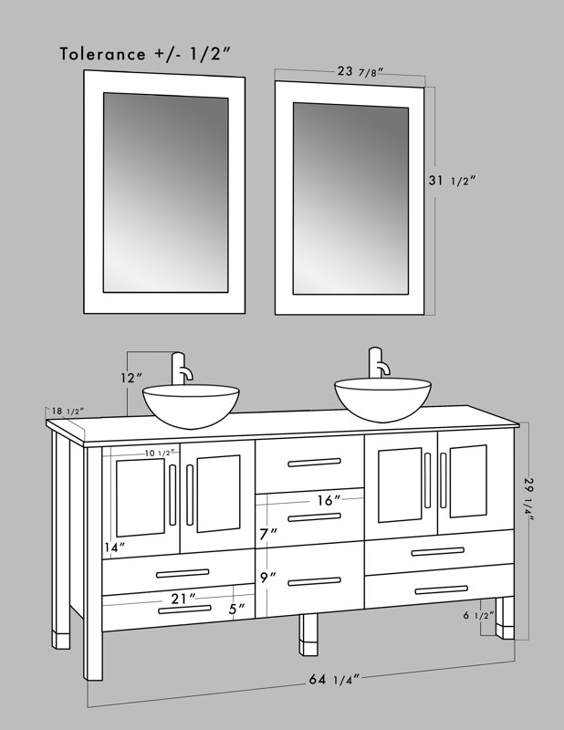 Cambridge Plumbing Emerald 64" Double Bathroom Vanity Set with Mirror